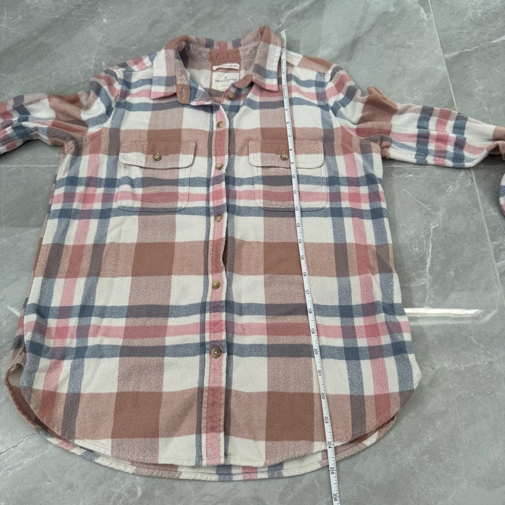 Women’s American Eagle Plaid Flannel Button Down Long Sleeve Shirt Size Medium - Picture 16 of 16